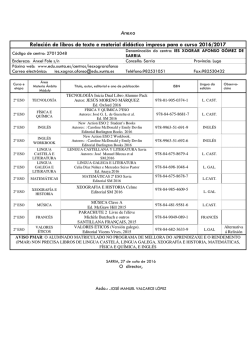 Relaci&oacute;n libros de texto 2&ordm; ESO 2016