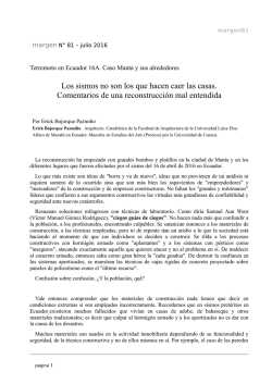 Terremoto en Ecuador 16A. Caso Manta y sus alrededores. Los