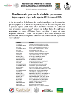 Resultados Admisi&oacute;n 2016