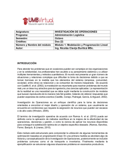 INTRODUCCI&Oacute;N Asignatura: INVESTIGACI&Oacute;N DE OPERACIONES