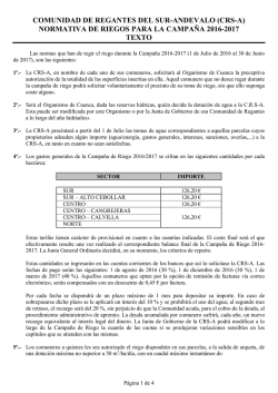 Normativa de Riegos para la Campa&ntilde;a 2016-2017