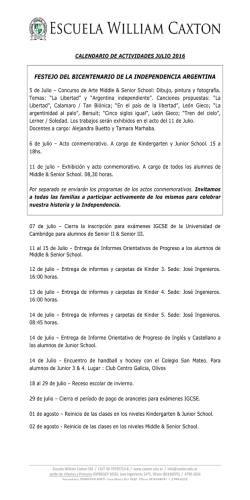 Calendario Julio 2016 - Escuela William Caxton
