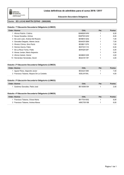 Listas definitivas de admitidos para el curso 2016 / 2017