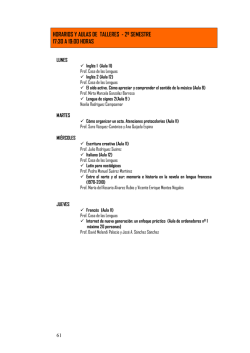 Horario talleres. Segundo semestre
