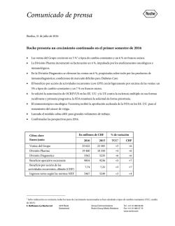 Roche presenta un crecimiento continuado en el primer semestre