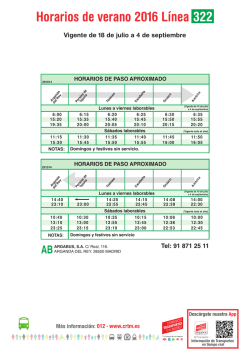 Horarios de verano 2016 L&iacute;nea 322