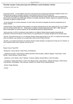 Revelan equipo Cuba para tope de b&Atilde;&copy;isbol contra