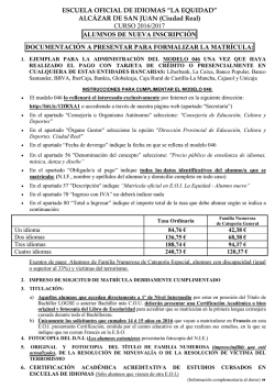 Nueva Inscripci&oacute;n - Escuela oficial de idiomas La Equidad. Alc&aacute;zar
