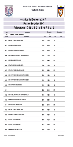 Horarios del Semestre 2017-1 Plan de Estudios 1447 Asignaturas