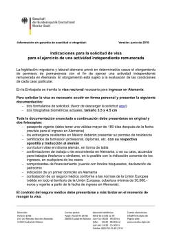 Indicaciones para la solicitud de visa para el ejercicio de una
