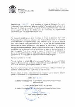 Resoluci&oacute;n modificaci&oacute;n convocatoria Beca Colaboracion 16