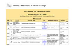VIII Congreso, 3 al 5 de agosto de 2016 Mi&eacute;rcoles 3