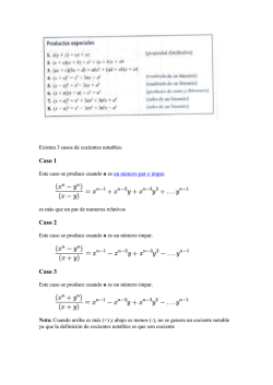 PRODUCTOS NOTABLES COCIENTES FACTORIZACION