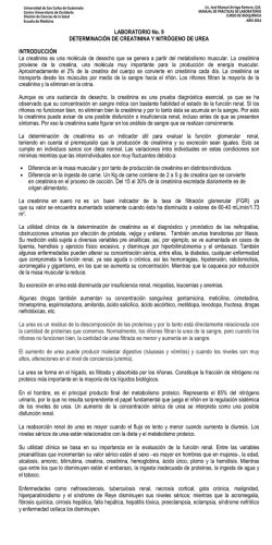 LABORATORIO No. 9 DETERMINACI&Oacute;N DE CREATININA