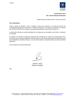 Comunicado N&deg; 8510 Ref.: Informe Semanal de Especies Ciudad