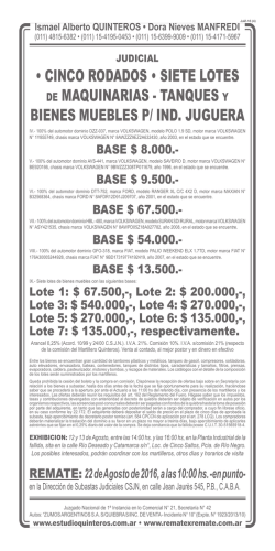 &bull; CINCO RODADOS &bull; SIETE LOTES DE MAQUINARIAS