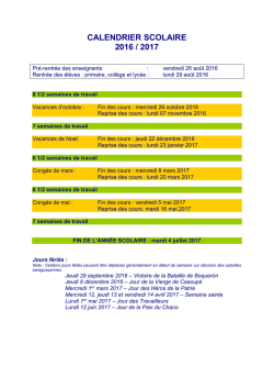 CALENDRIER SCOLAIRE 2016 / 2017