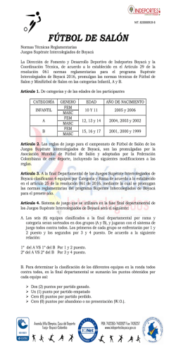 reglamento futbol de salon 2016