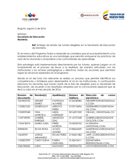 Bogot&aacute;, agosto 2 de 2016 Se&ntilde;ores: Secretar&iacute;a de Educaci&oacute;n
