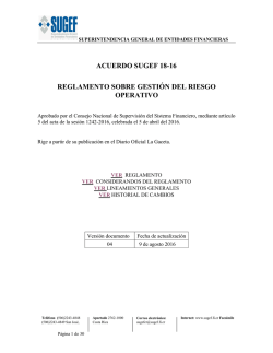 ACUERDO SUGEF 18-16 REGLAMENTO SOBRE GESTI&Oacute;N DEL