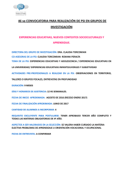 46 va CONVOCATORIA PARA REALIZACI&Oacute;N DE PSI EN GRUPOS