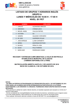 Listados provisionales de grupos y horarios.