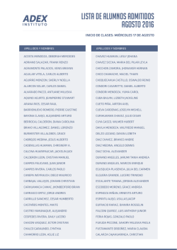 Lista de alumnos admitidos 2016 - Agosto