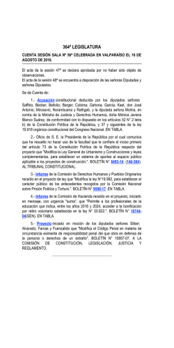 Sesi&oacute;n 56&ordf; especial, Legislatura 364, 16 de Ago. de 2016