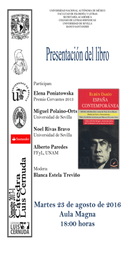 Martes 23 de agosto de 2016 Aula Magna 18:00 horas