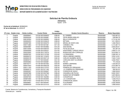 Planilla Alimentos agosto 2016 - Ministerio de Educaci&oacute;n P&uacute;blica