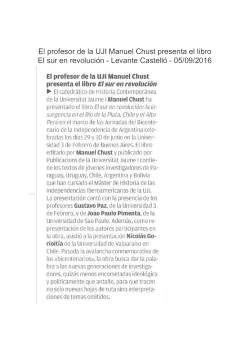 El profesor de la UJI Manuel Chust presenta el libro El sur en