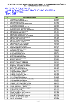 recoger credenciales lugar:oca-oficina de procesos de admisi&oacute;n