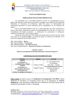 NUEVO INGRESO 2016 MODALIDAD DE ESTUDIO PRESENCIAL