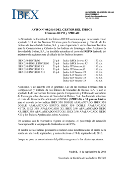AVISO N&ordm; 08/2016 DEL GESTOR DEL &Iacute;NDICE T&eacute;rminos