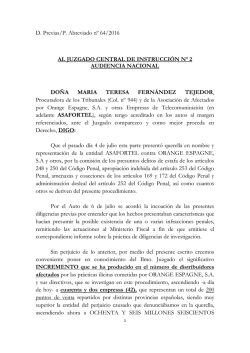 D. Previas/P. Abreviado n&ordm; 64/2016 AL JUZGADO CENTRAL DE