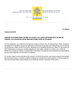 Adhesi&oacute;n de la Santa Sede, tambi&eacute;n en nombre y