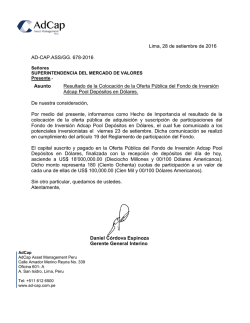 Lima, 28 de setiembre de 2016 AD-CAP.ASS/GG. 678