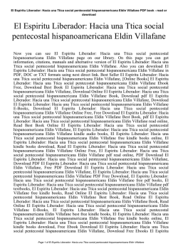 El Espiritu Liberador: Hacia una Ttica social pentecostal