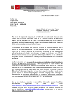 Se&ntilde;or (a) Especialista Educaci&oacute;n Ambiental DRE