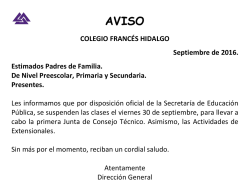 AVISO COLEGIO FRANC&Eacute;S HIDALGO Septiembre de 2016