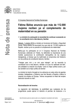 Nota de prensa - Ministerio de Empleo y Seguridad Social