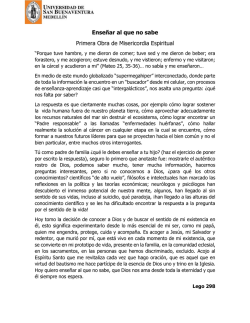 Ense&ntilde;ar al que no sabe Primera Obra de Misericordia Espiritual