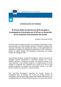 El Premio Noble de Qu&iacute;mica de 2016 otorgado a