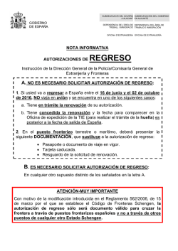 NO ES NECESARIO SOLICITAR AUTORIZACI&Oacute;N DE REGRESO