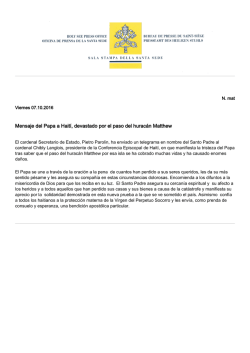 Mensaje del Papa a Hait&iacute;, devastado por el paso del