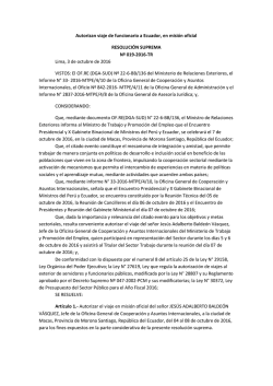 Autorizan viaje de funcionario a Ecuador, en misi&oacute;n oficial