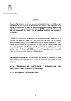 Anuncio lista provisional de admitidos/as, excluidos/as y causas de
