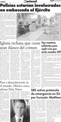 Polic&iacute;as estar&iacute;an involucrados en emboscada al Ej&eacute;rcito