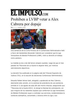 Proh&iacute;ben a LVBP vetar a Alex Cabrera por dopaje