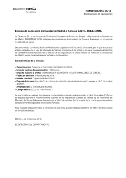 Emisi&oacute;n de Bonos de la Comunidad de Madrid a